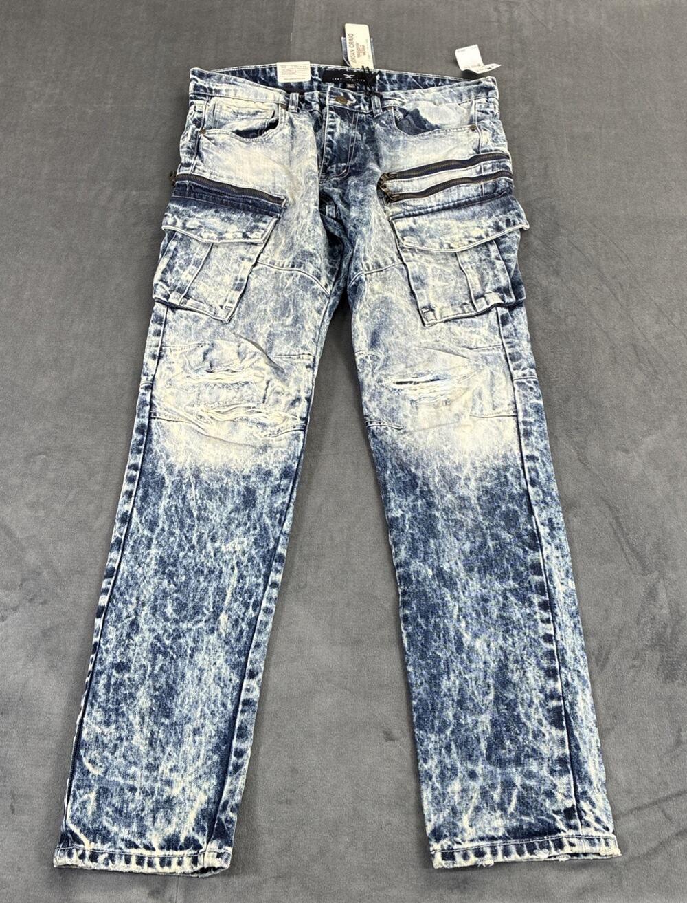 NWT Jordan Craig Legacy Edition Xavier Cargo Jeans Men 38x34 Destroyed Blue